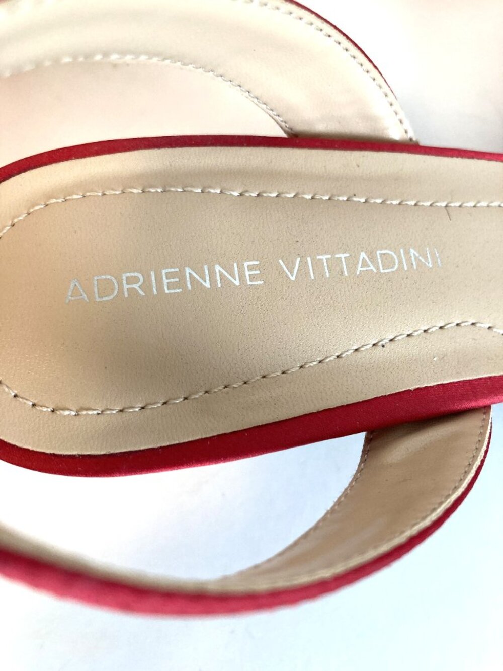 Adrienne Vittadini Red Satin Slingback Heels w/ Rhinestone Bow/ Size 9M - Picture 9 of 12